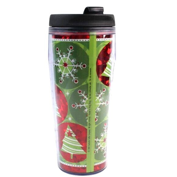 VTG Starbucks 2009 Green Red Foil Christmas Tree Traveler Tumbler 16 oz Coffee - Picture 3 of 6